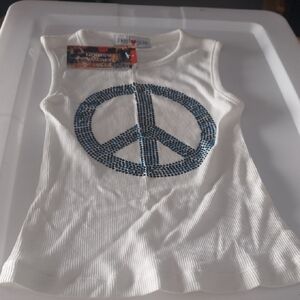 White Tank Top with Blue Peace Sign